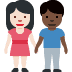 👩🏻‍🤝‍👨🏿 woman and man holding hands: light skin tone, dark skin tone display on Twitter